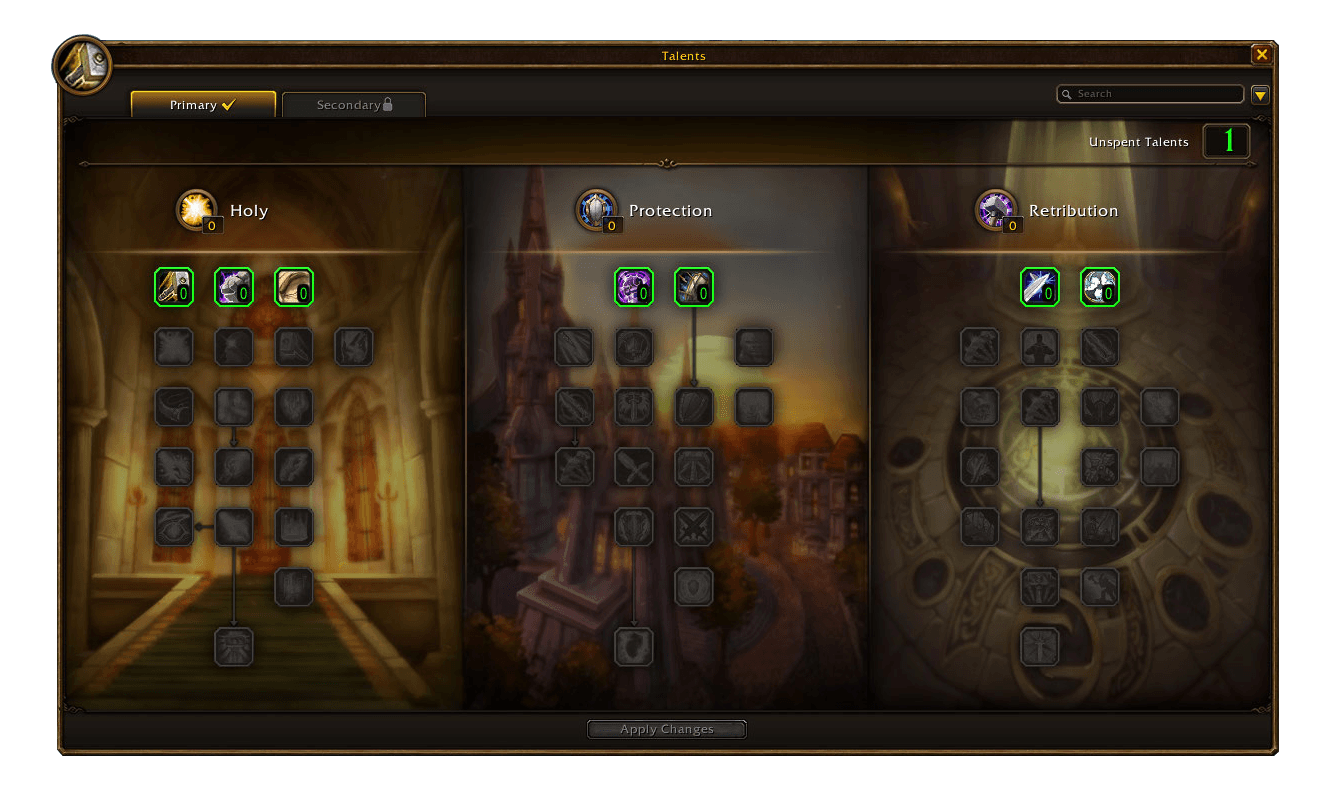 Blizzard's announcement preview of the Paladin Holy, Protection, and Retribution talent interface.